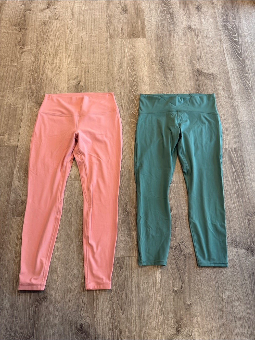 lululemon salmon Coral Pink and Teal Green High-Rise Leggings sz 12 2 pairs nwot